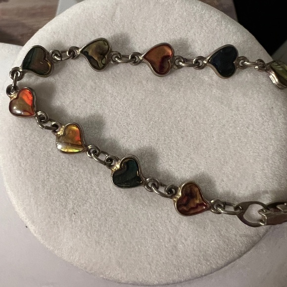 Abalone and sterling silver heart bracelet - Picture 2 of 5